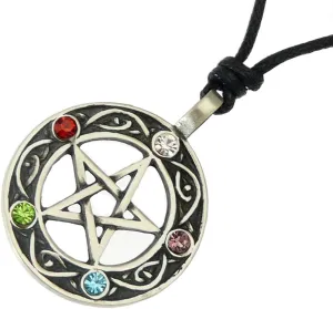 Wiccan Pewter Pendant On Adjustable Black Cord Necklace.