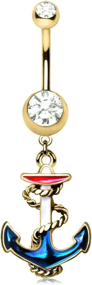 WILDKLASS Gold Plated Hooked Vintage Anchor Dangle Navel Ring