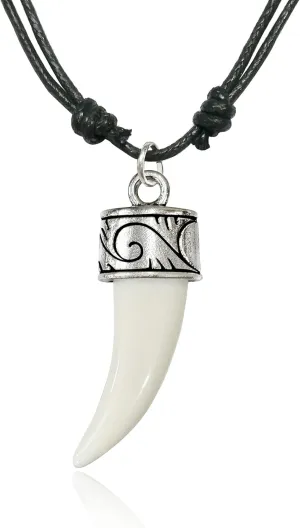 Wolf Fang with Curly Crown Pendant Adjustable Cord Necklace