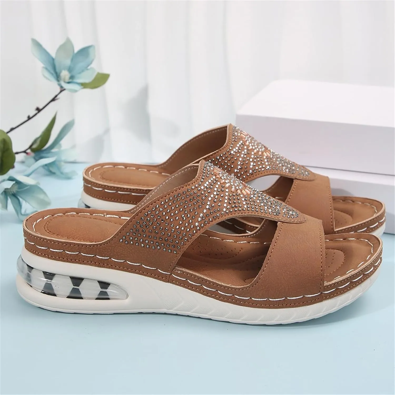 Women Arch Support Slides Orthotic Walking Sandals Orthopedic Summer Dressy Comfortable Wedge 2025 Non Slip Casual Shoes Flip Flops Platform Breathable Leather Flat Slippers
