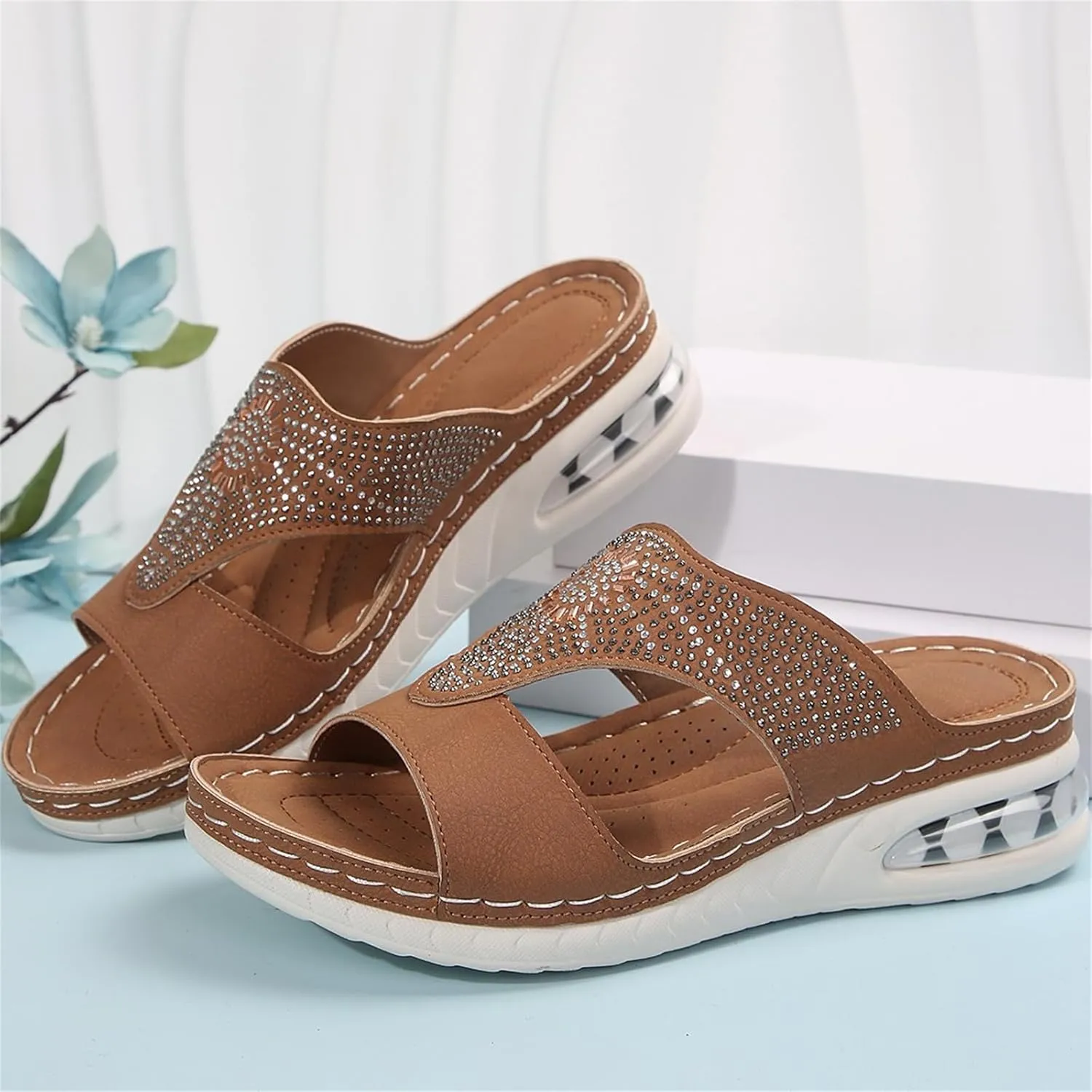 Women Arch Support Slides Orthotic Walking Sandals Orthopedic Summer Dressy Comfortable Wedge 2025 Non Slip Casual Shoes Flip Flops Platform Breathable Leather Flat Slippers