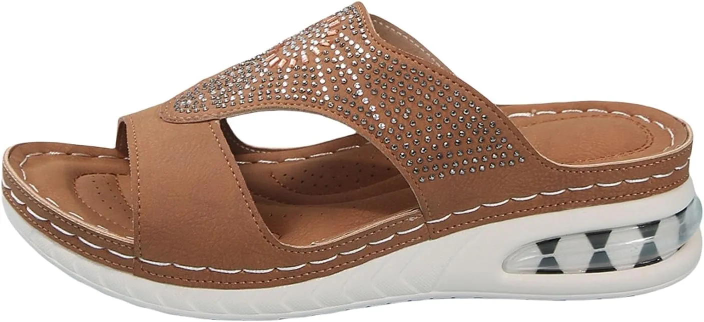 Women Arch Support Slides Orthotic Walking Sandals Orthopedic Summer Dressy Comfortable Wedge 2025 Non Slip Casual Shoes Flip Flops Platform Breathable Leather Flat Slippers