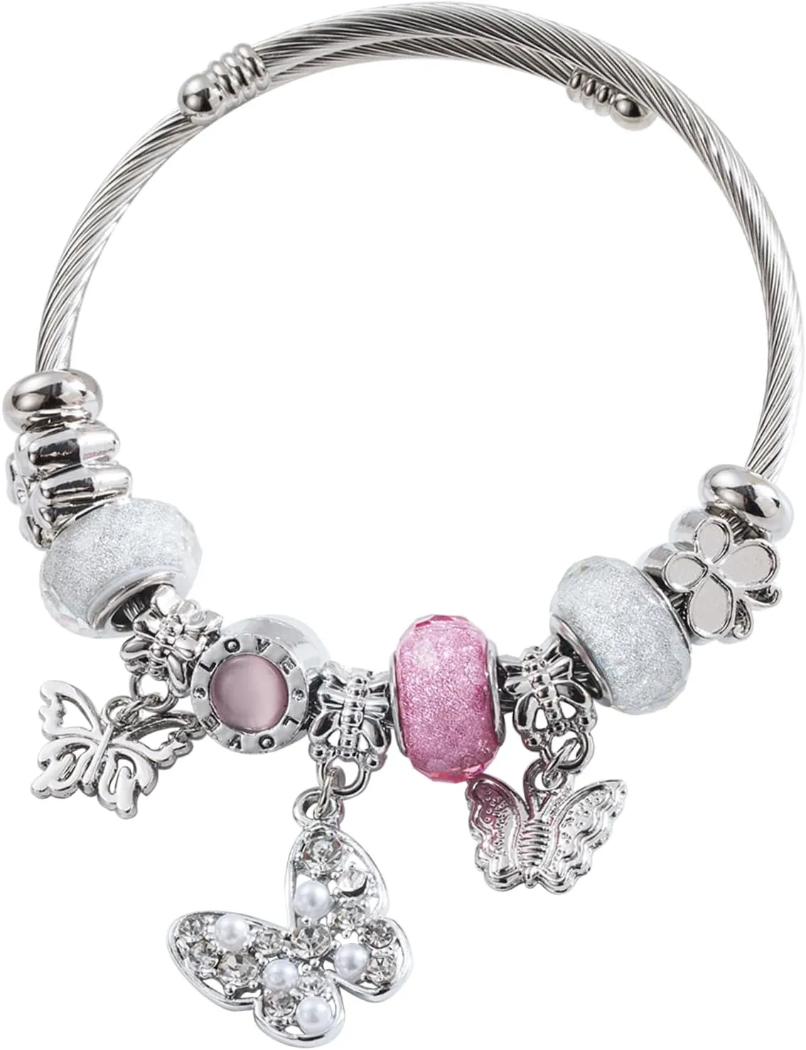 Women Bracelets Charm Bracelet for Women Silver Charm Link Birthday Anniversary Jewelry Titanium Steel Bracelet Gifts for Women Adjustable Beaded Pendant Adjustable Bracelet