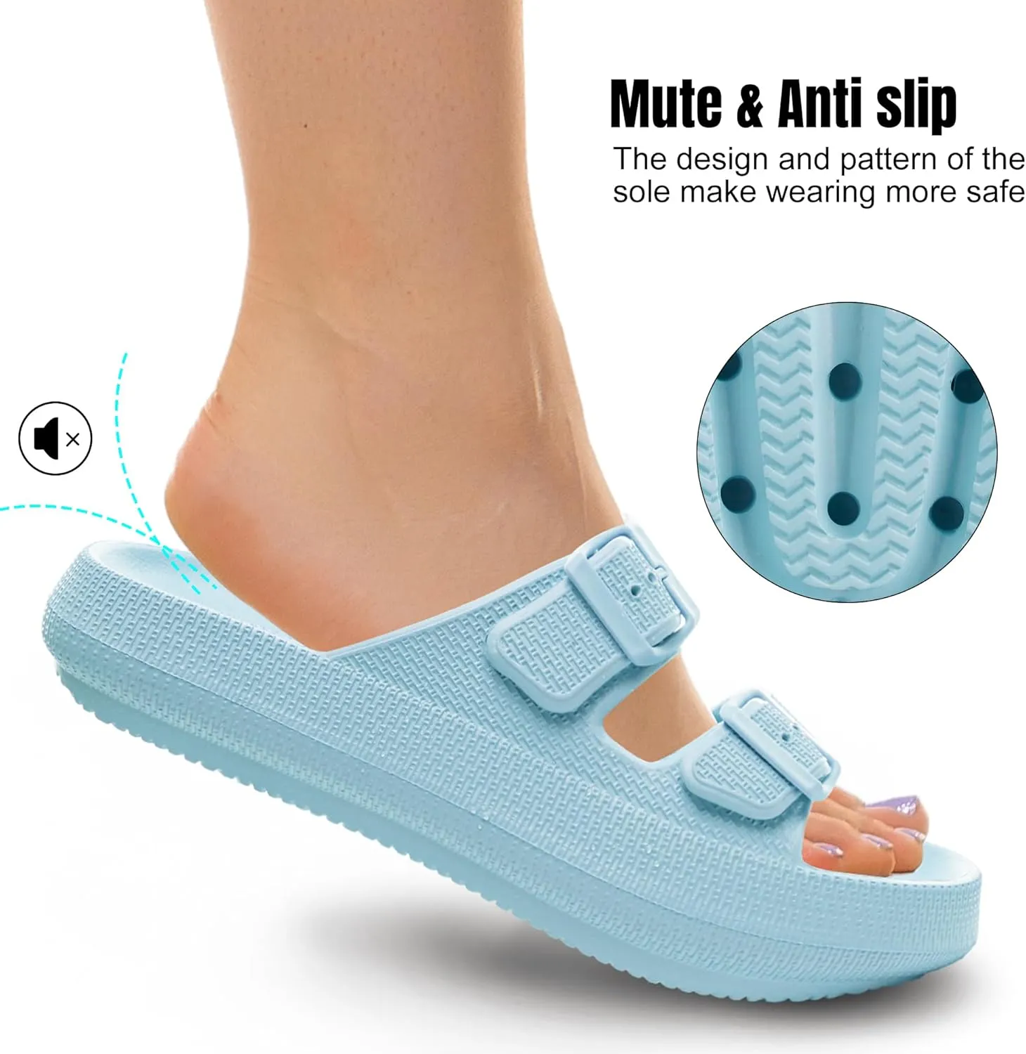 Women Cloud Slide Sandals Woman Slip on Lightweight Adjustable Buckle Slides with Non-Slip Sole for Indoor/Outdoor Use