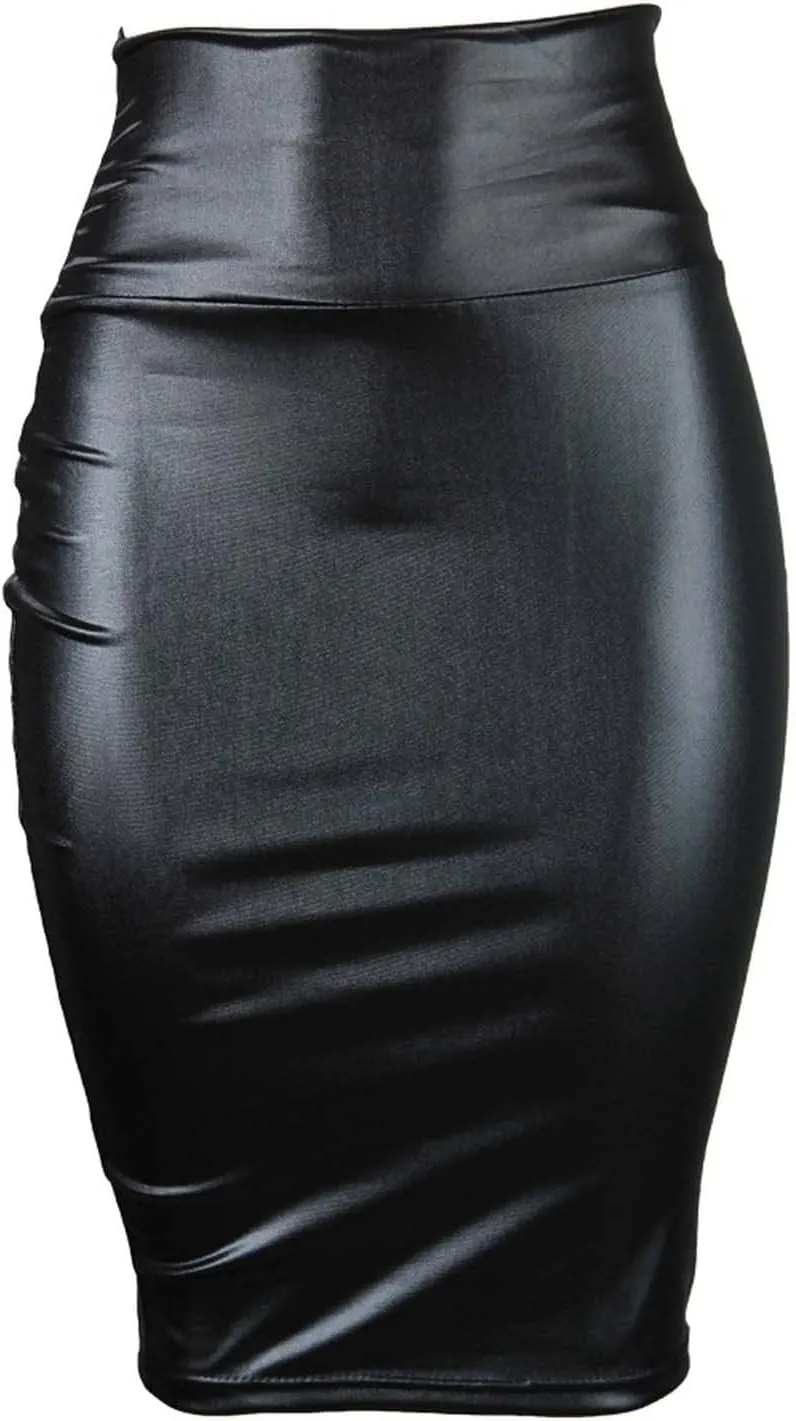 Women Faux PU Leather Bodycon Skirt High Waist Tight Pencil Skirt Sexy Half-Length Wrap Hip Skirt Clubwear