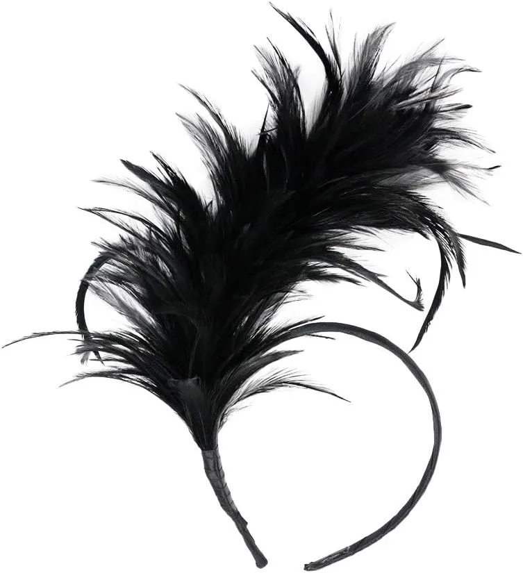 Women Girl Fascinators Hair Clip Hairpin Hat Feather ocktail Wedding Tea Part Hat for Part (Black, One Size)