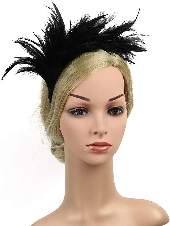 Women Girl Fascinators Hair Clip Hairpin Hat Feather ocktail Wedding Tea Part Hat for Part (Black, One Size)