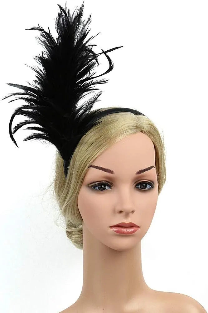 Women Girl Fascinators Hair Clip Hairpin Hat Feather ocktail Wedding Tea Part Hat for Part (Black, One Size)