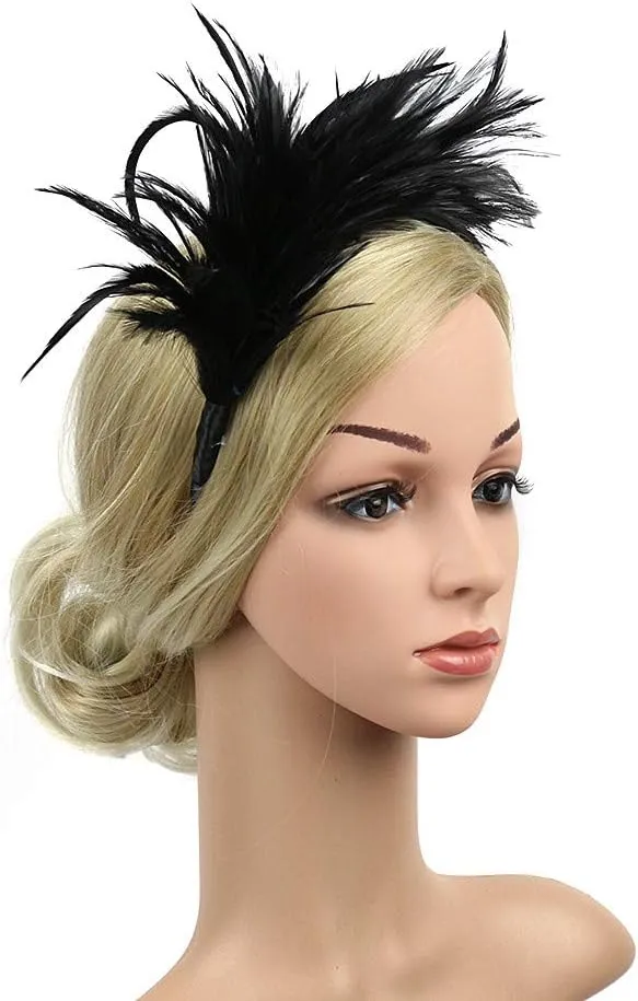 Women Girl Fascinators Hair Clip Hairpin Hat Feather ocktail Wedding Tea Part Hat for Part (Black, One Size)
