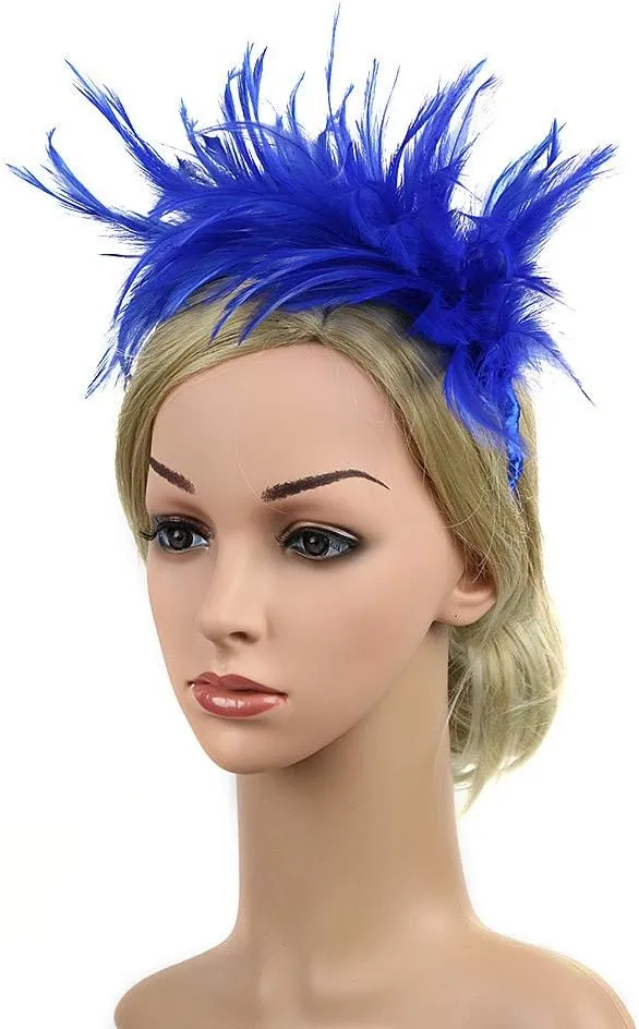 Women Girl Fascinators Hair Clip Hairpin Hat Feather ocktail Wedding Tea Part Hat for Part (Blue, One Size)
