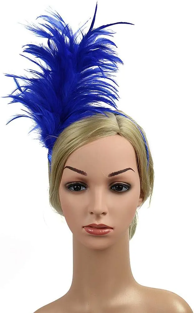 Women Girl Fascinators Hair Clip Hairpin Hat Feather ocktail Wedding Tea Part Hat for Part (Blue, One Size)