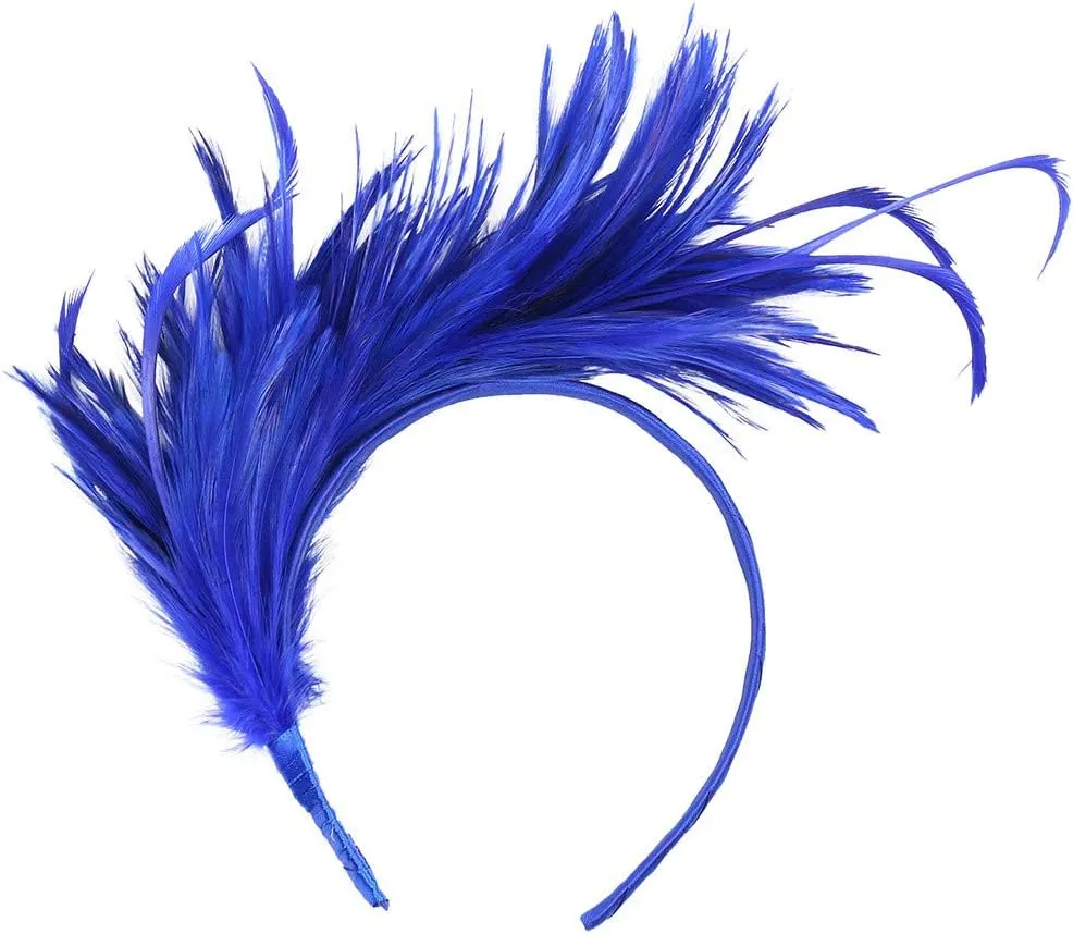 Women Girl Fascinators Hair Clip Hairpin Hat Feather ocktail Wedding Tea Part Hat for Part (Blue, One Size)