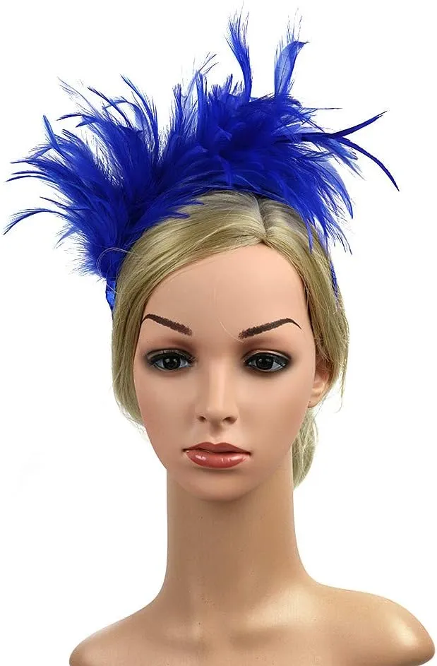 Women Girl Fascinators Hair Clip Hairpin Hat Feather ocktail Wedding Tea Part Hat for Part (Blue, One Size)