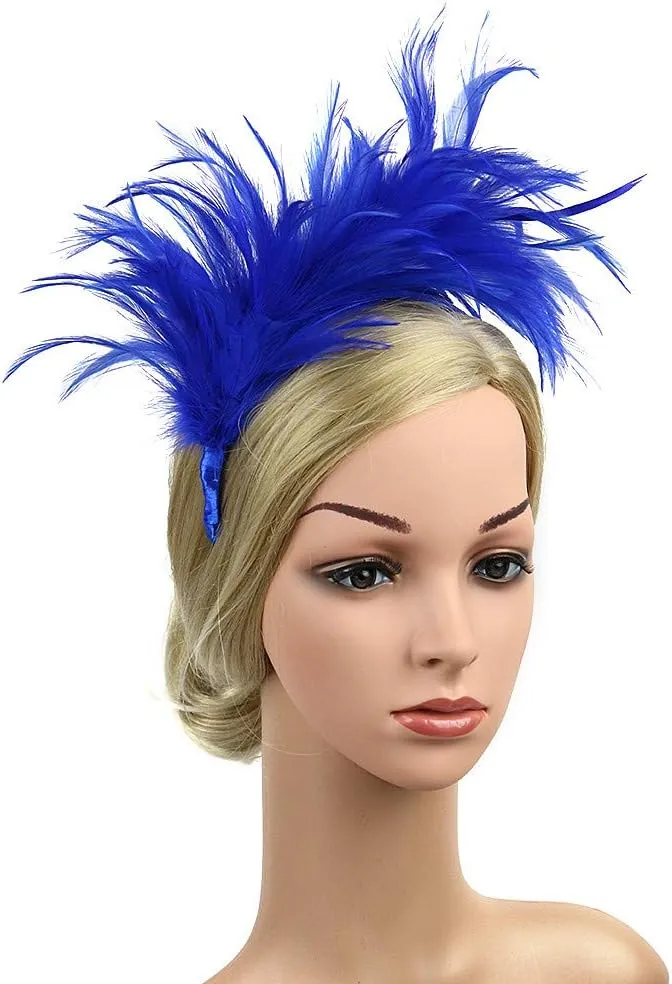 Women Girl Fascinators Hair Clip Hairpin Hat Feather ocktail Wedding Tea Part Hat for Part (Blue, One Size)