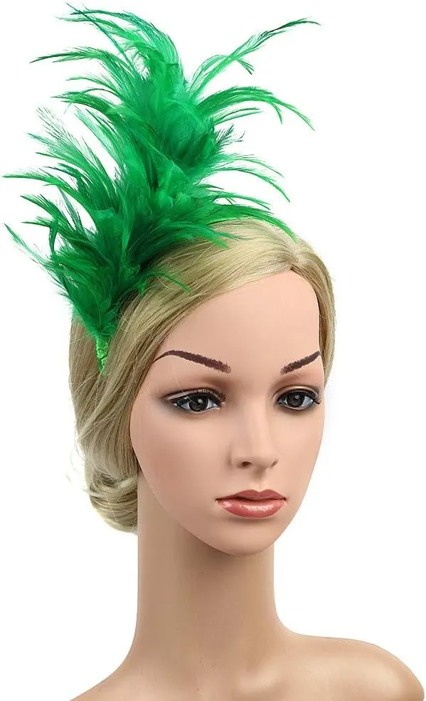 Women Girl Fascinators Hair Clip Hairpin Hat Feather ocktail Wedding Tea Part Hat for Part (Green, One Size)