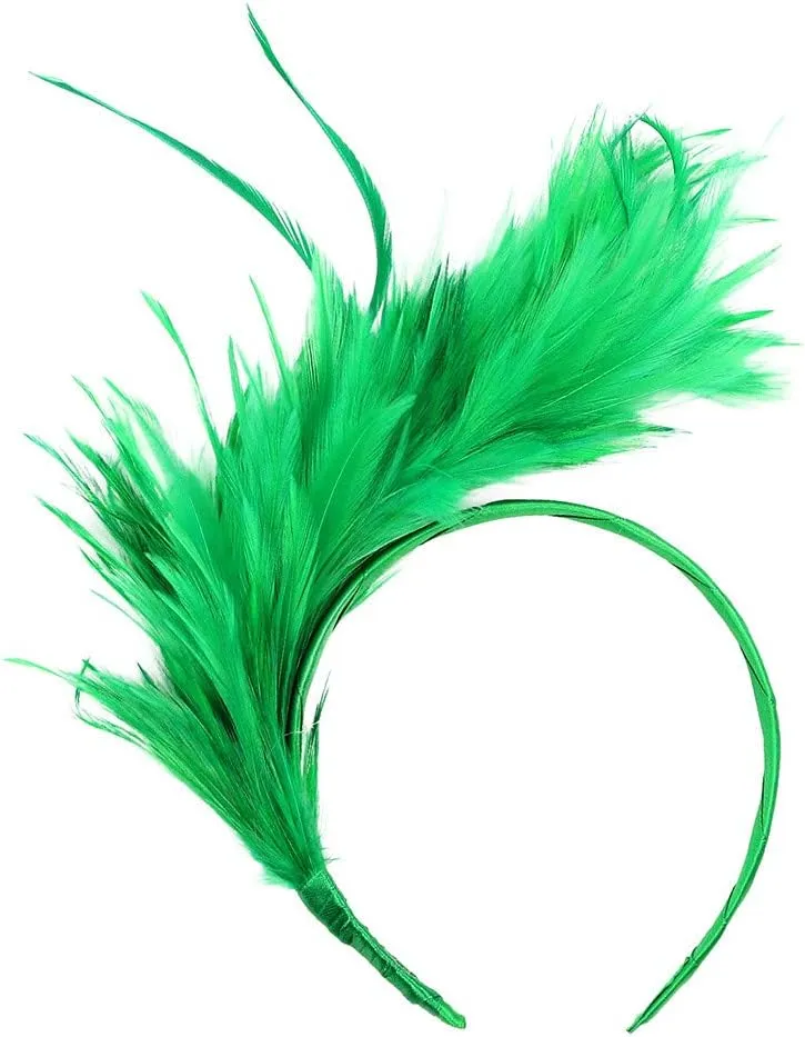 Women Girl Fascinators Hair Clip Hairpin Hat Feather ocktail Wedding Tea Part Hat for Part (Green, One Size)