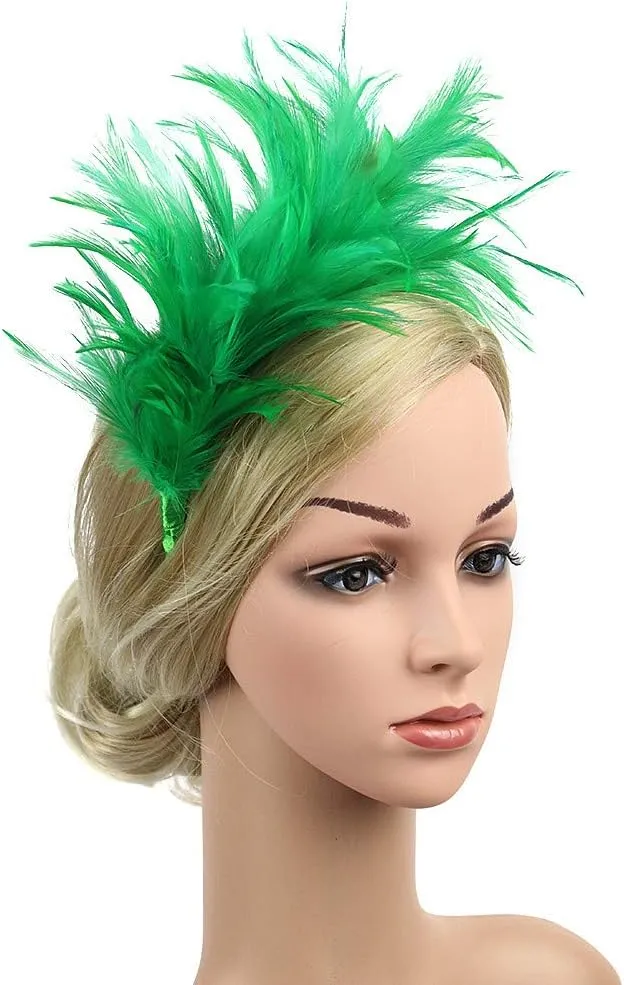 Women Girl Fascinators Hair Clip Hairpin Hat Feather ocktail Wedding Tea Part Hat for Part (Green, One Size)