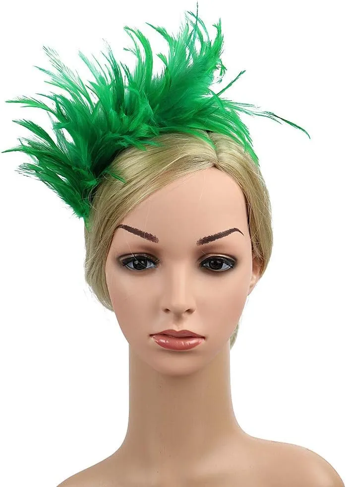 Women Girl Fascinators Hair Clip Hairpin Hat Feather ocktail Wedding Tea Part Hat for Part (Green, One Size)