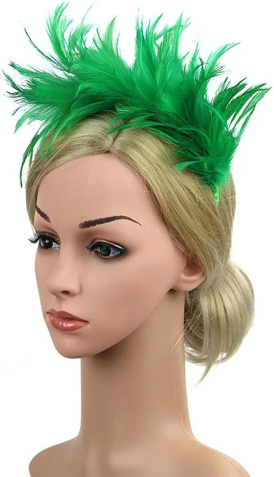 Women Girl Fascinators Hair Clip Hairpin Hat Feather ocktail Wedding Tea Part Hat for Part (Green, One Size)
