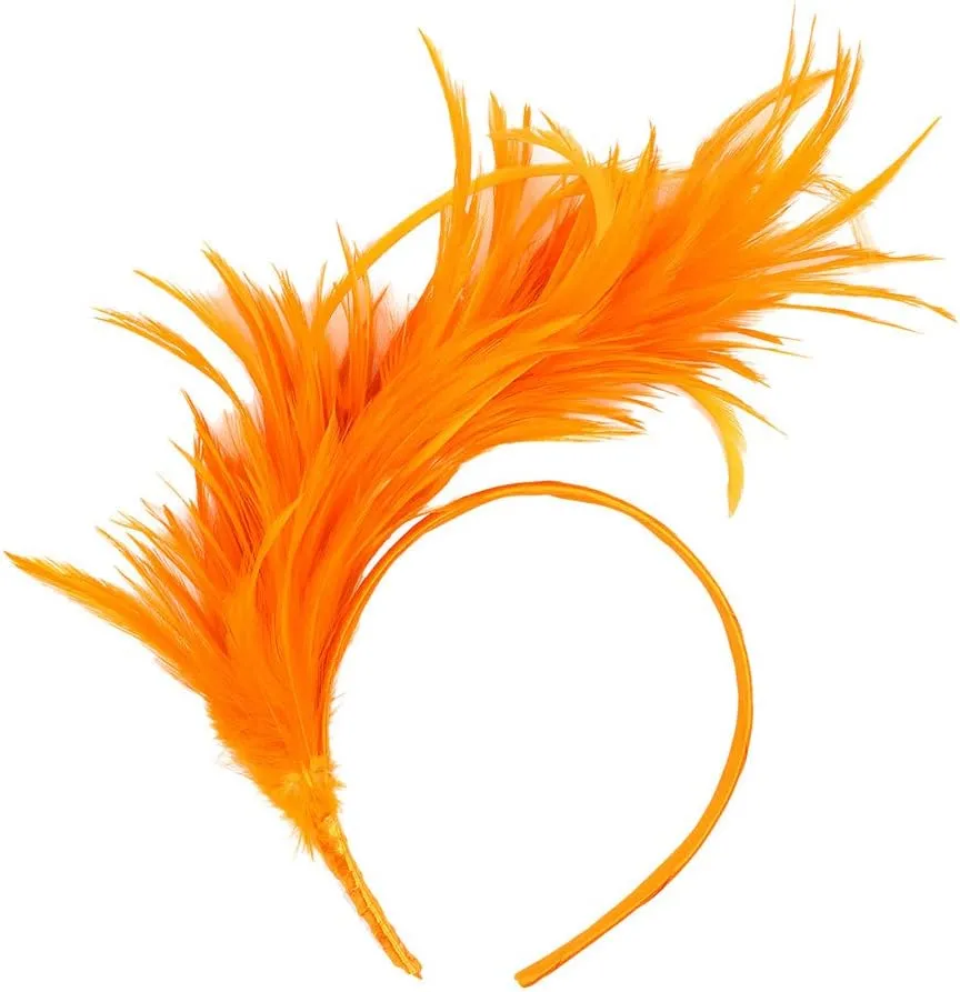 Women Girl Fascinators Hair Clip Hairpin Hat Feather ocktail Wedding Tea Part Hat for Part (Orange, One Size)