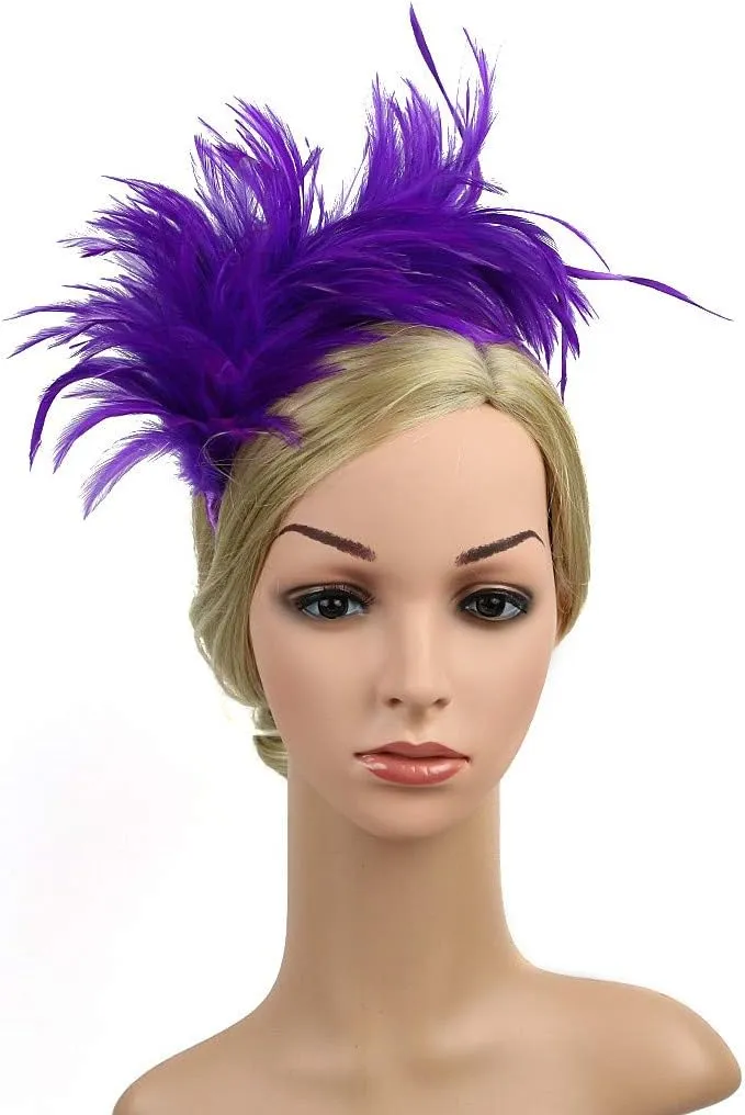 Women Girl Fascinators Hair Clip Hairpin Hat Feather ocktail Wedding Tea Part Hat for Part (Purple, One Size)