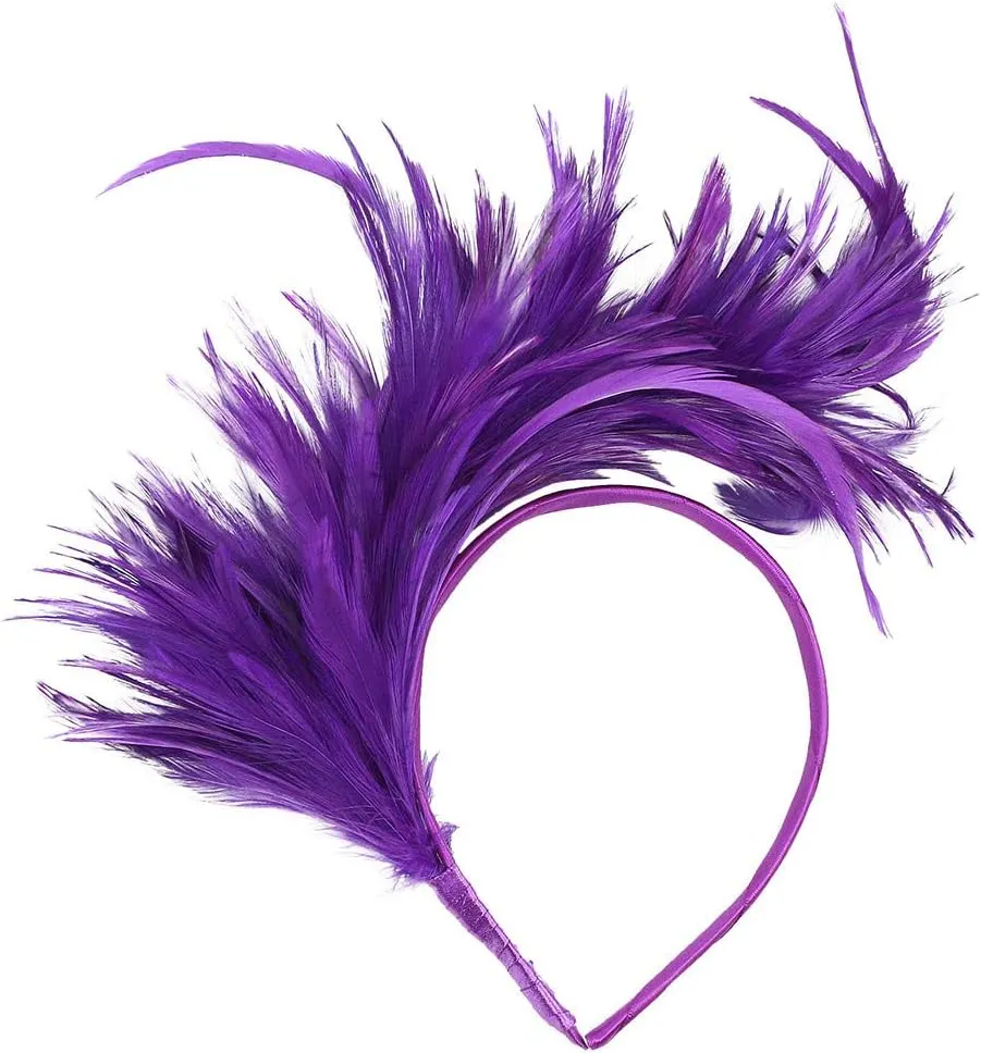 Women Girl Fascinators Hair Clip Hairpin Hat Feather ocktail Wedding Tea Part Hat for Part (Purple, One Size)