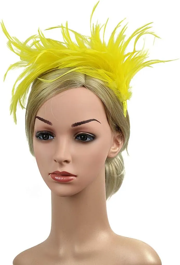 Women Girl Fascinators Hair Clip Hairpin Hat Feather ocktail Wedding Tea Part Hat for Part (Yellow, One Size)