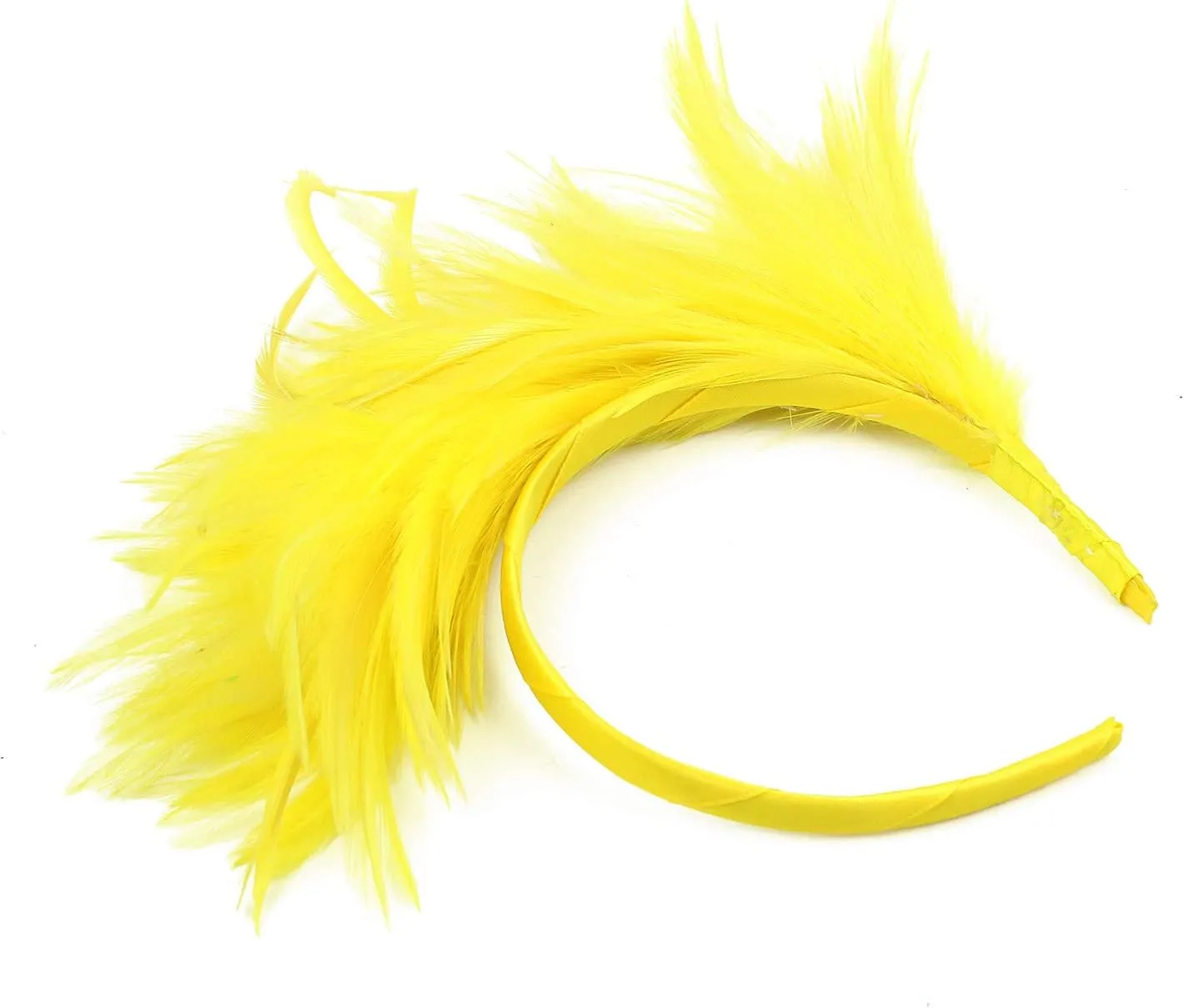 Women Girl Fascinators Hair Clip Hairpin Hat Feather ocktail Wedding Tea Part Hat for Part (Yellow, One Size)
