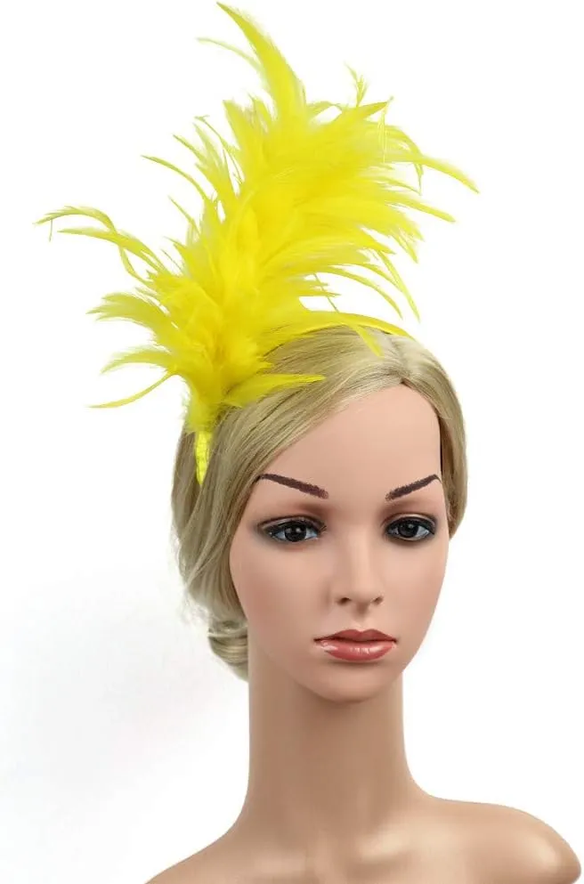 Women Girl Fascinators Hair Clip Hairpin Hat Feather ocktail Wedding Tea Part Hat for Part (Yellow, One Size)