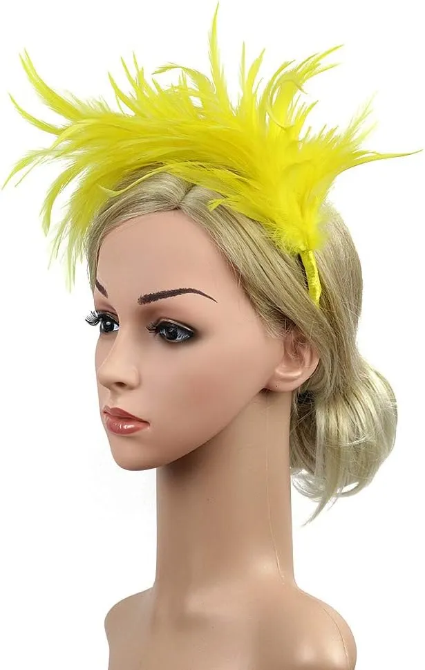 Women Girl Fascinators Hair Clip Hairpin Hat Feather ocktail Wedding Tea Part Hat for Part (Yellow, One Size)