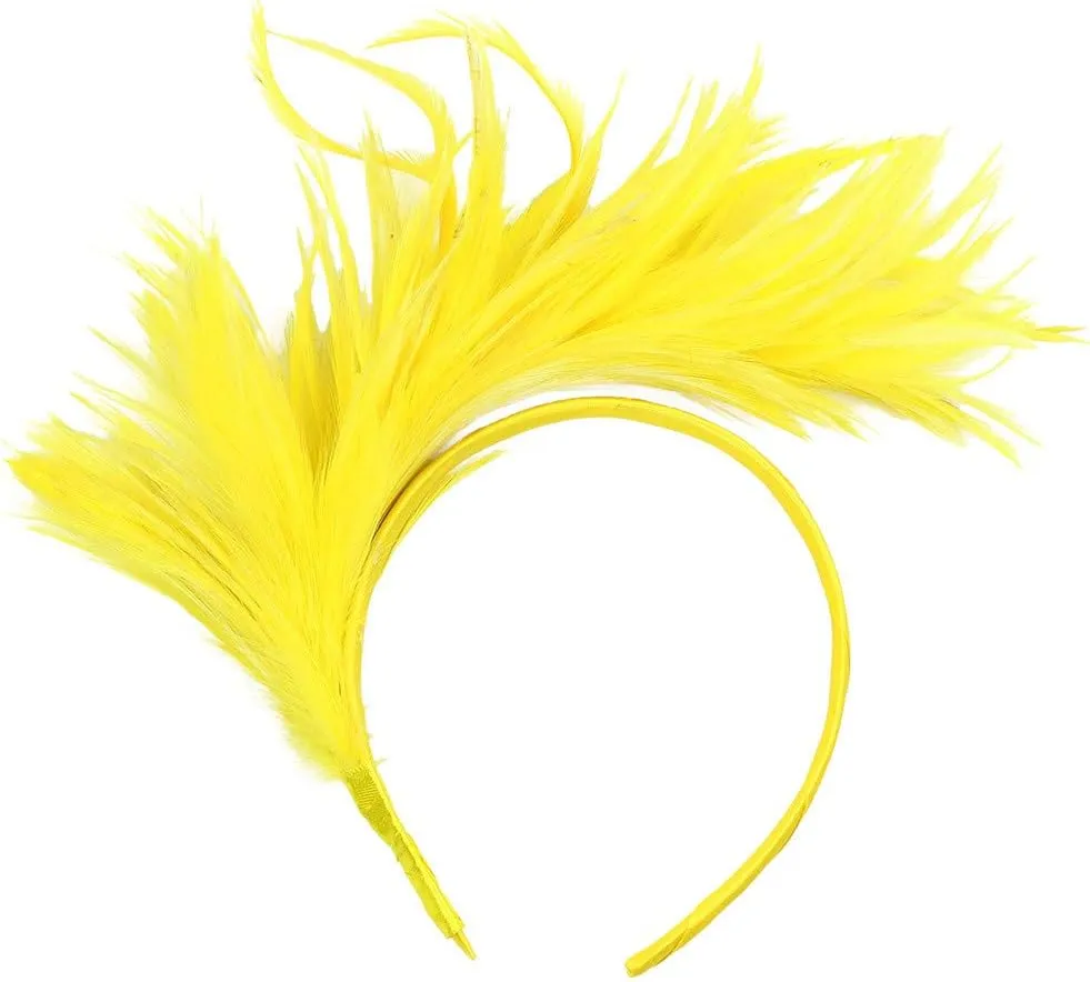 Women Girl Fascinators Hair Clip Hairpin Hat Feather ocktail Wedding Tea Part Hat for Part (Yellow, One Size)