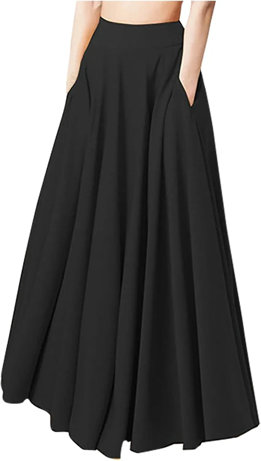 Women High Waist Maxi Skirt A Line Stretch Ankle Length Skirts Solid Color Plus Size Lightweight Summer Dress