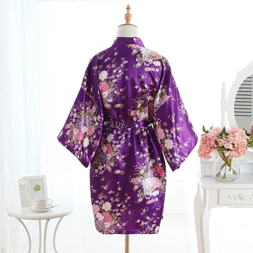 Women Sexy Cherry Blossom Kimono Dressing Gown Bath Robe Nightdress Tassel Temptation Lingerie