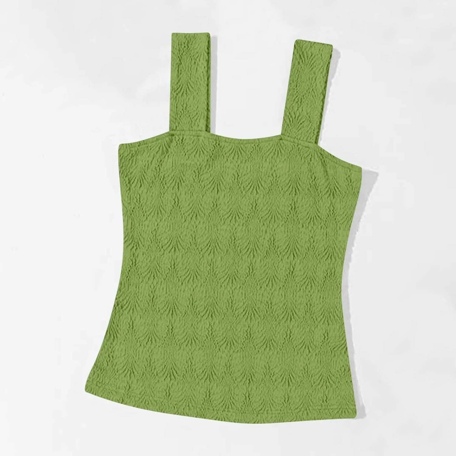 Women Square Neck Wide Straps Crop Tank Tops Casual Floral Sleeveless Lettuce Trim Tee Slim Fit Cropped Cami Vest Top
