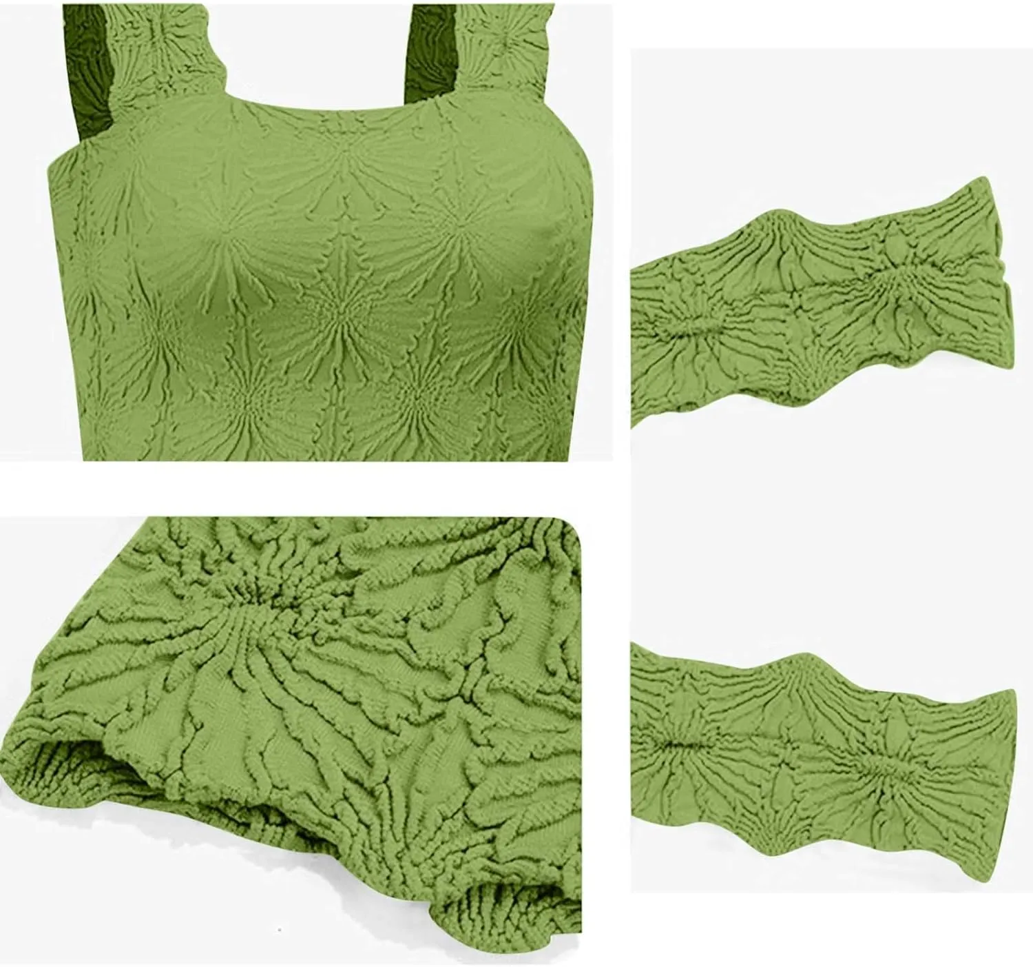 Women Square Neck Wide Straps Crop Tank Tops Casual Floral Sleeveless Lettuce Trim Tee Slim Fit Cropped Cami Vest Top