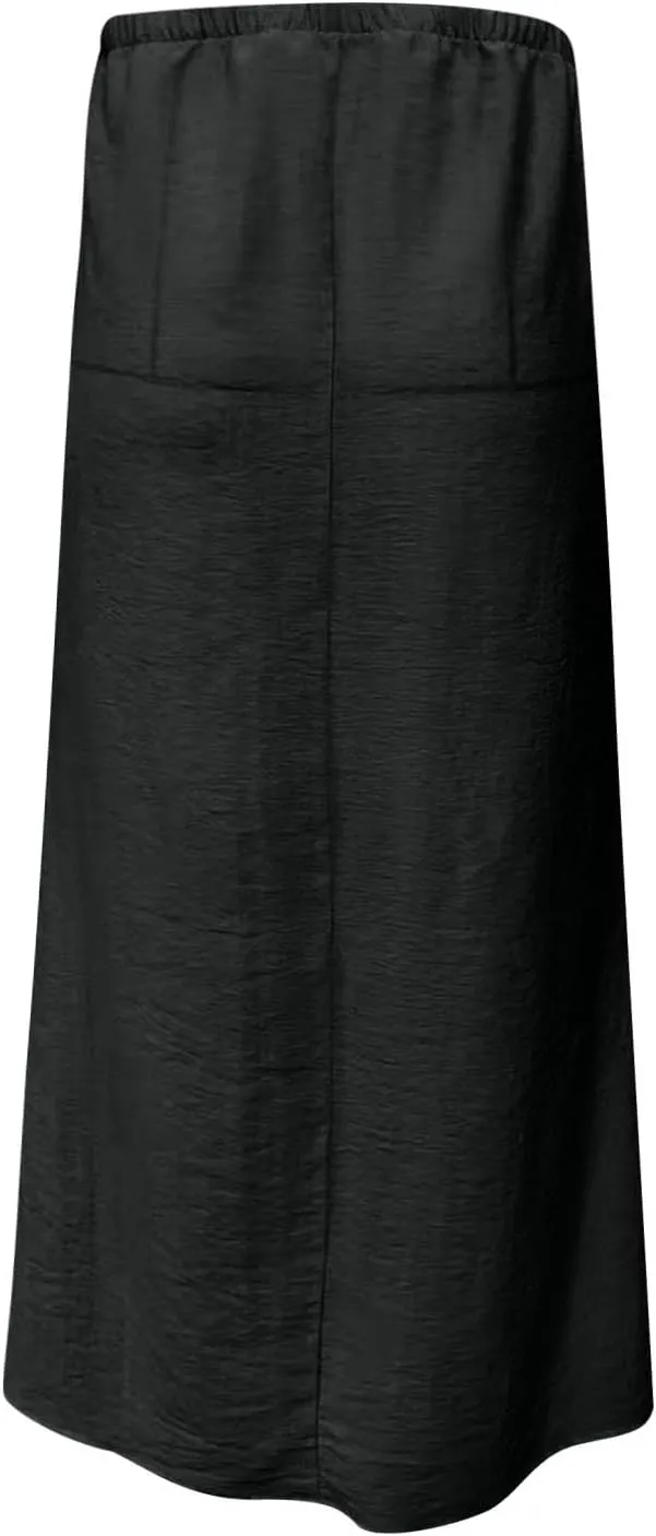 Women Summer Maxi Skorts 2025 Fashion Cotton Linen Elastic Waist Drawstring Skirts Solid Casual Vacation Flowy Skirt
