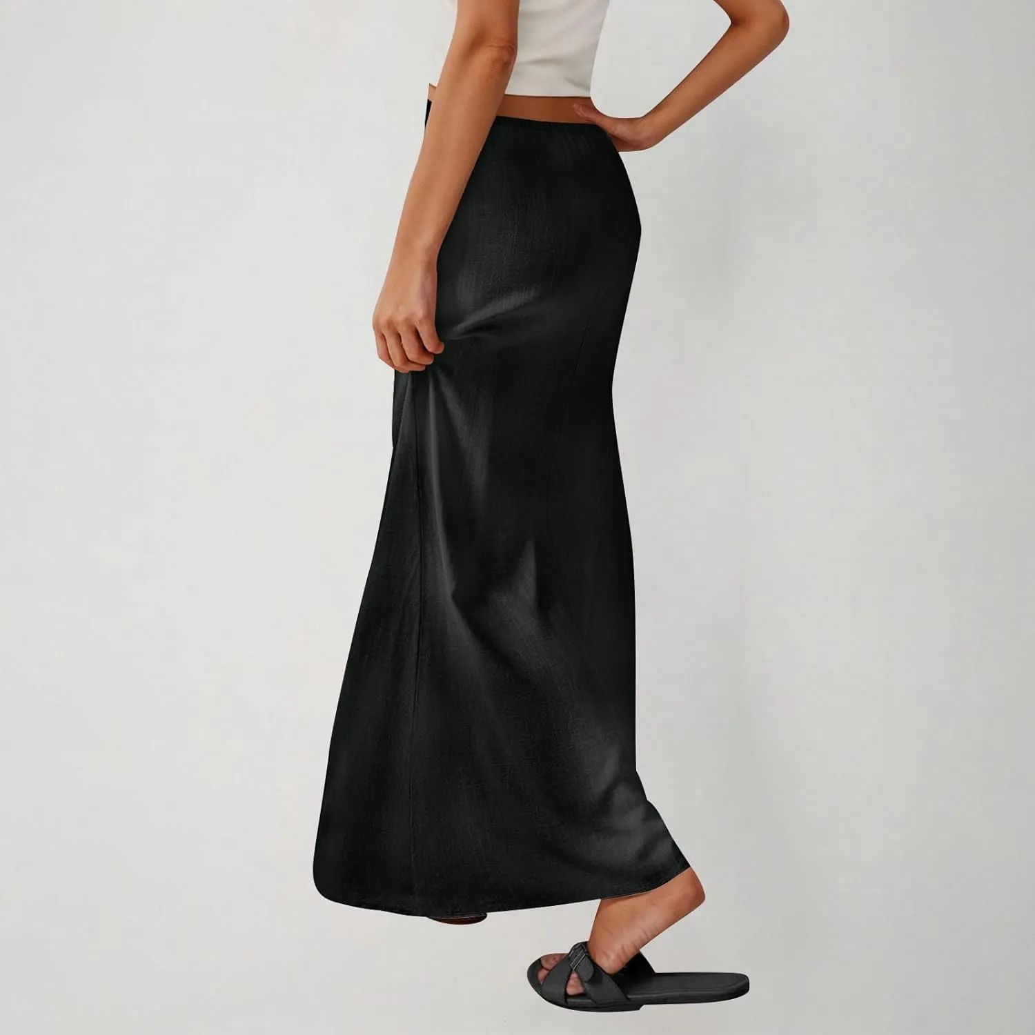 Women Summer Maxi Skorts 2025 Fashion Cotton Linen Elastic Waist Drawstring Skirts Solid Casual Vacation Flowy Skirt