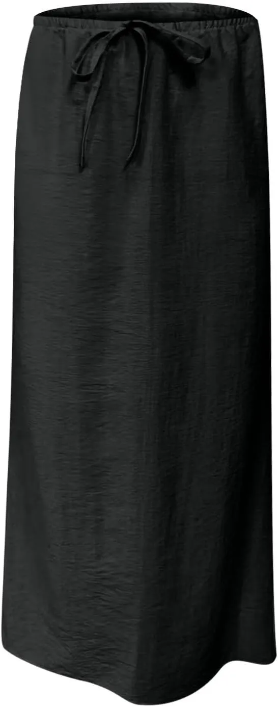 Women Summer Maxi Skorts 2025 Fashion Cotton Linen Elastic Waist Drawstring Skirts Solid Casual Vacation Flowy Skirt