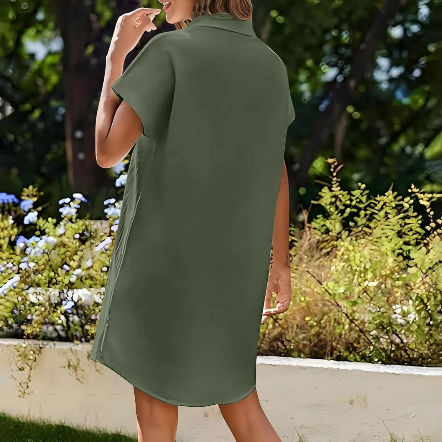 Womens Button Down Shirt Dress Summer Cotton Linen Dress V Neck Mini Dress Casual Short Sleeve Beach Tunic Dresses