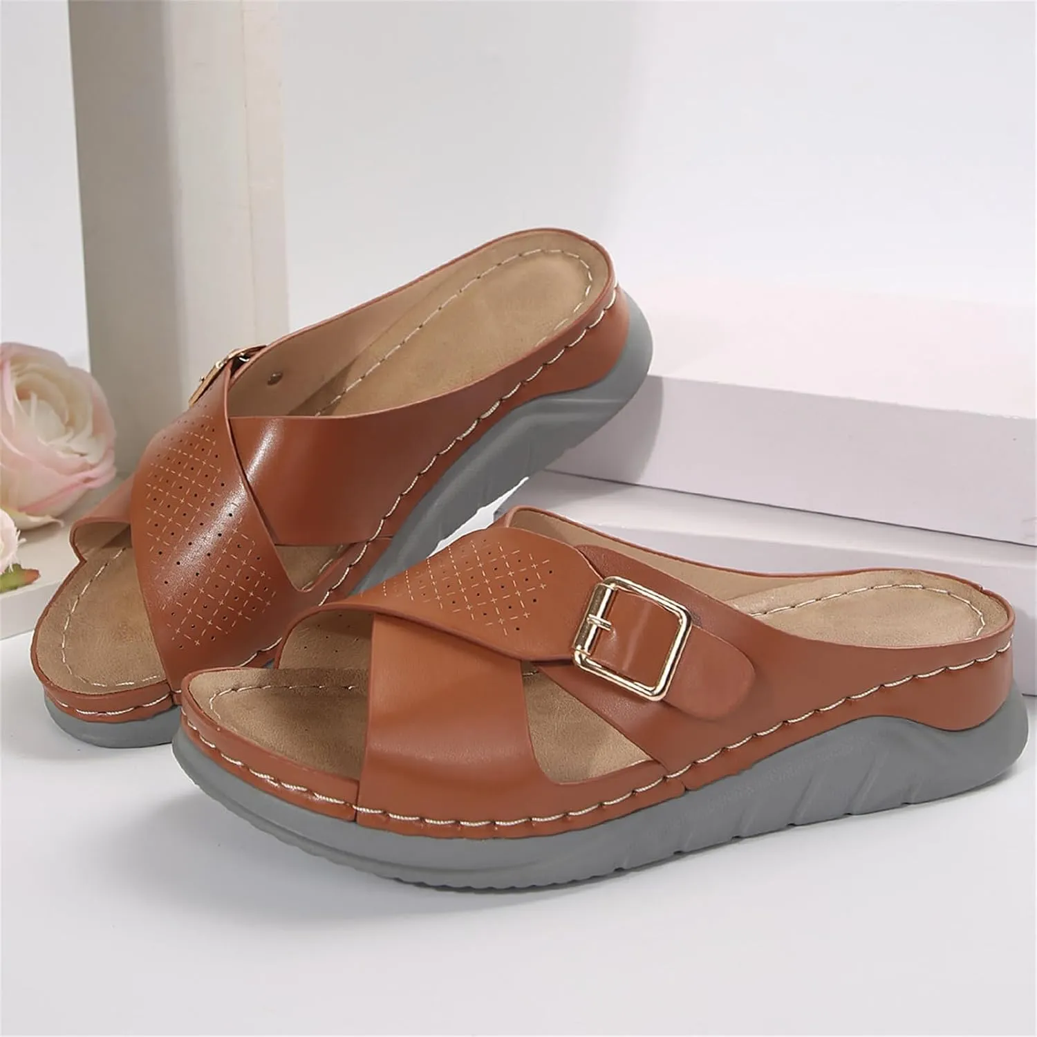 Women's Casual Summer Hollow Out Platform Wedge Sandals Slip On Orthopedic Sandals Walking Shoes