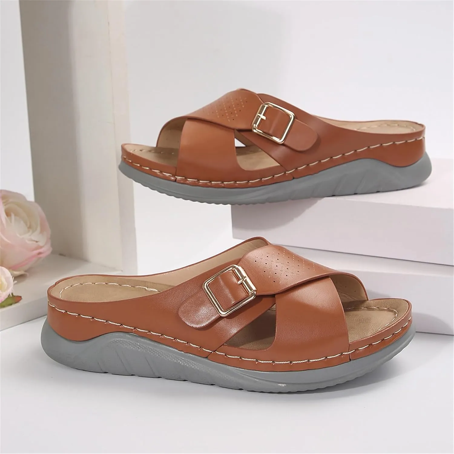 Women's Casual Summer Hollow Out Platform Wedge Sandals Slip On Orthopedic Sandals Walking Shoes