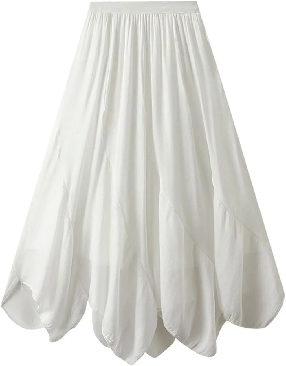 Women's Chiffon Flowy Long Skirt Asymmetrical Hem Elastic Waist Beach Skirts Lightweight Summer Casual Maxi Dress