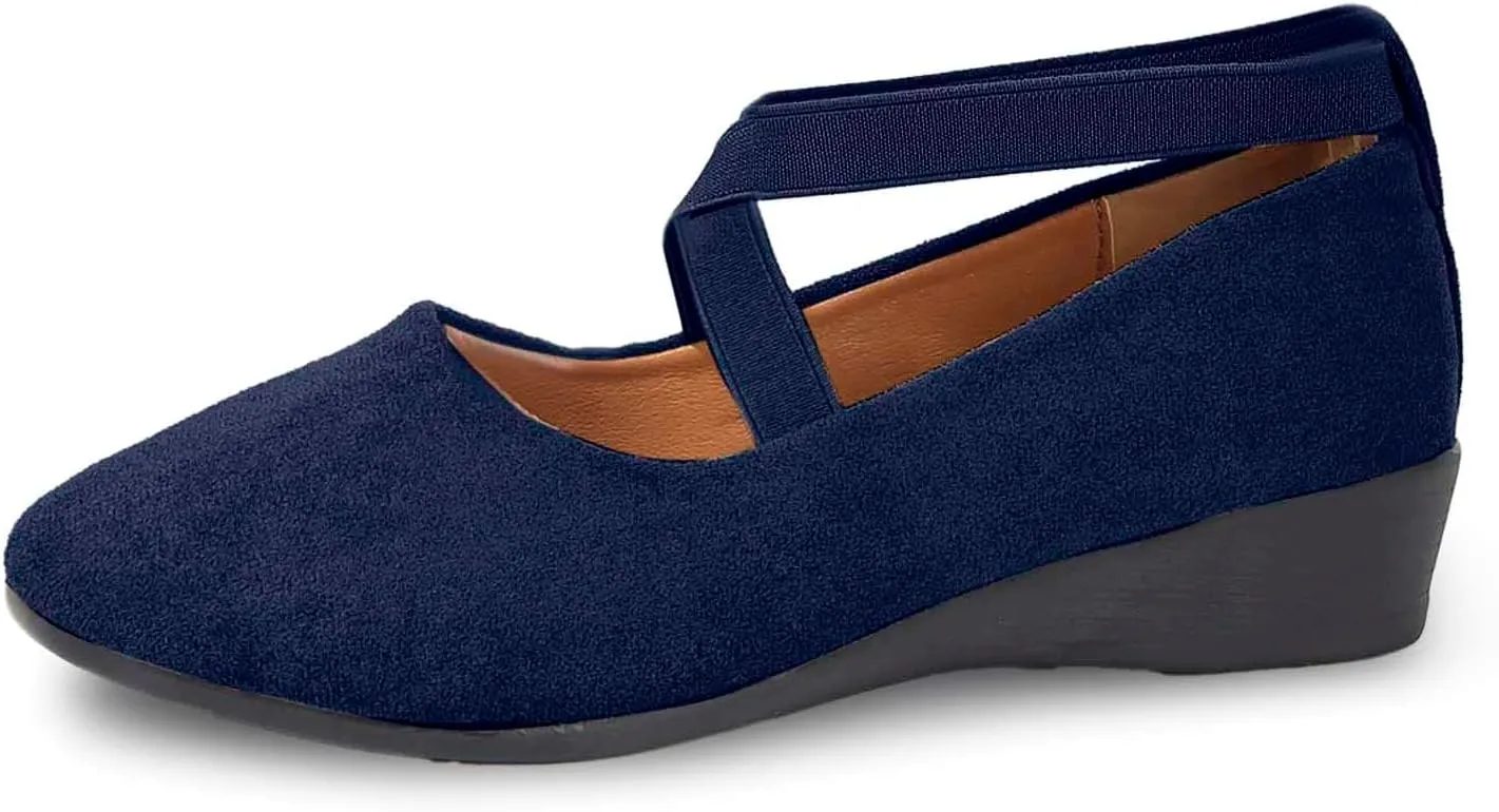 Women's Comfortable Fashion Elastic Ankle Straps Flats Shoes Pull-On Criss-Cross Ballet Girls Dress Toddler Little Gracy Mary Jane Ballerina Style Closed Toe Casual Flat with Strap