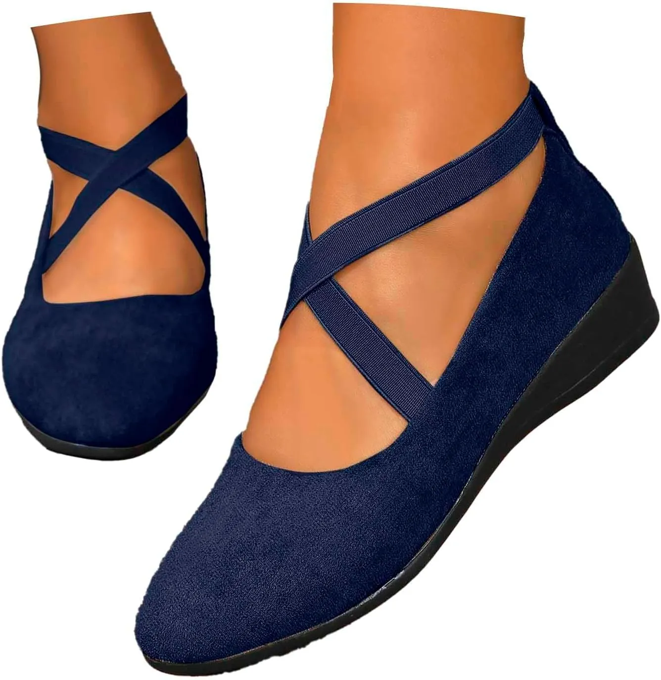 Women's Comfortable Fashion Elastic Ankle Straps Flats Shoes Pull-On Criss-Cross Ballet Girls Dress Toddler Little Gracy Mary Jane Ballerina Style Closed Toe Casual Flat with Strap