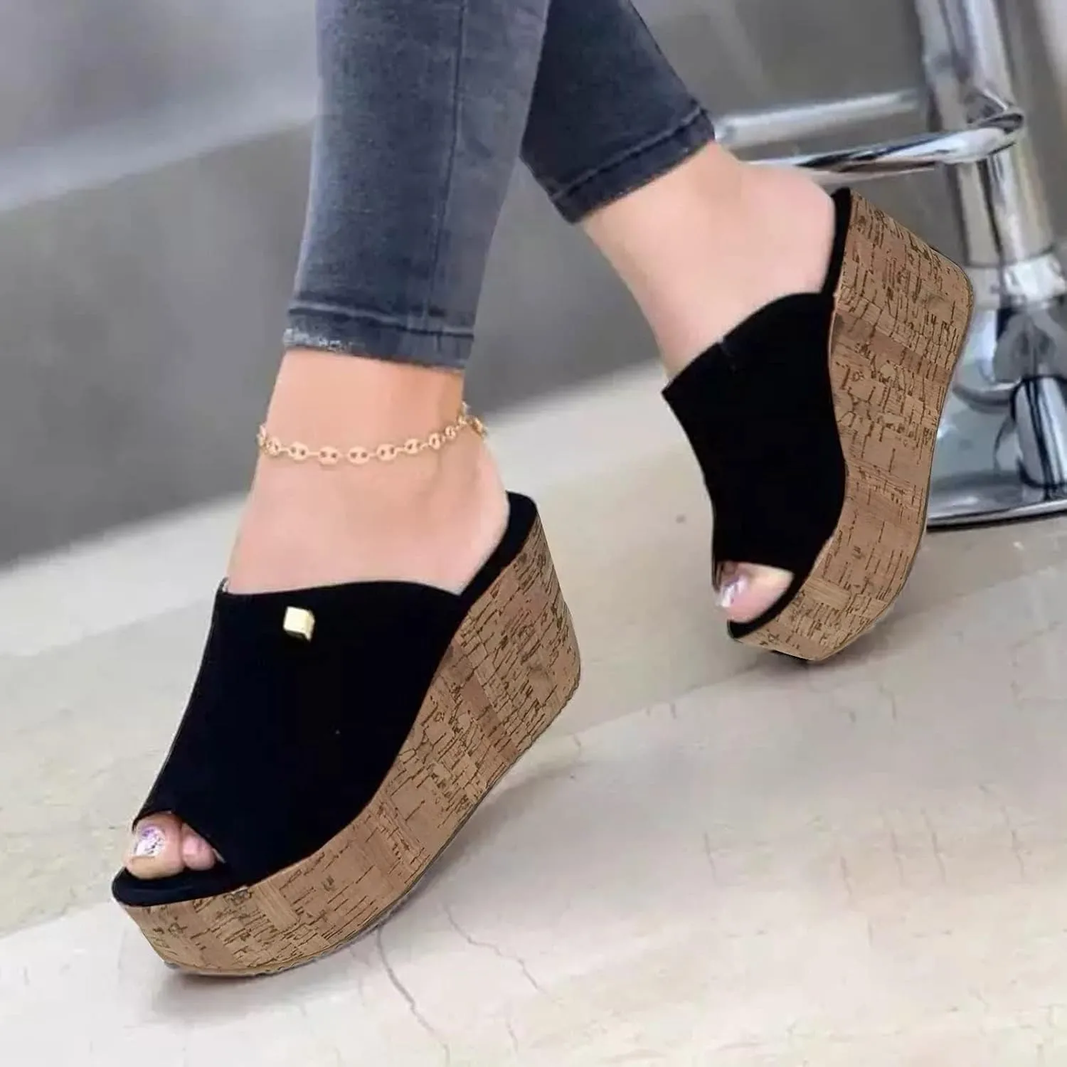 Women's Espadrilles Platform Sandals Wedges Slides Open Toe Fashion Summer Outdoor Beach Shoes Slip-On Straw Casual Flat Wedge 2025 Slip On Cork Heeled Cutout Comfortable Vacation