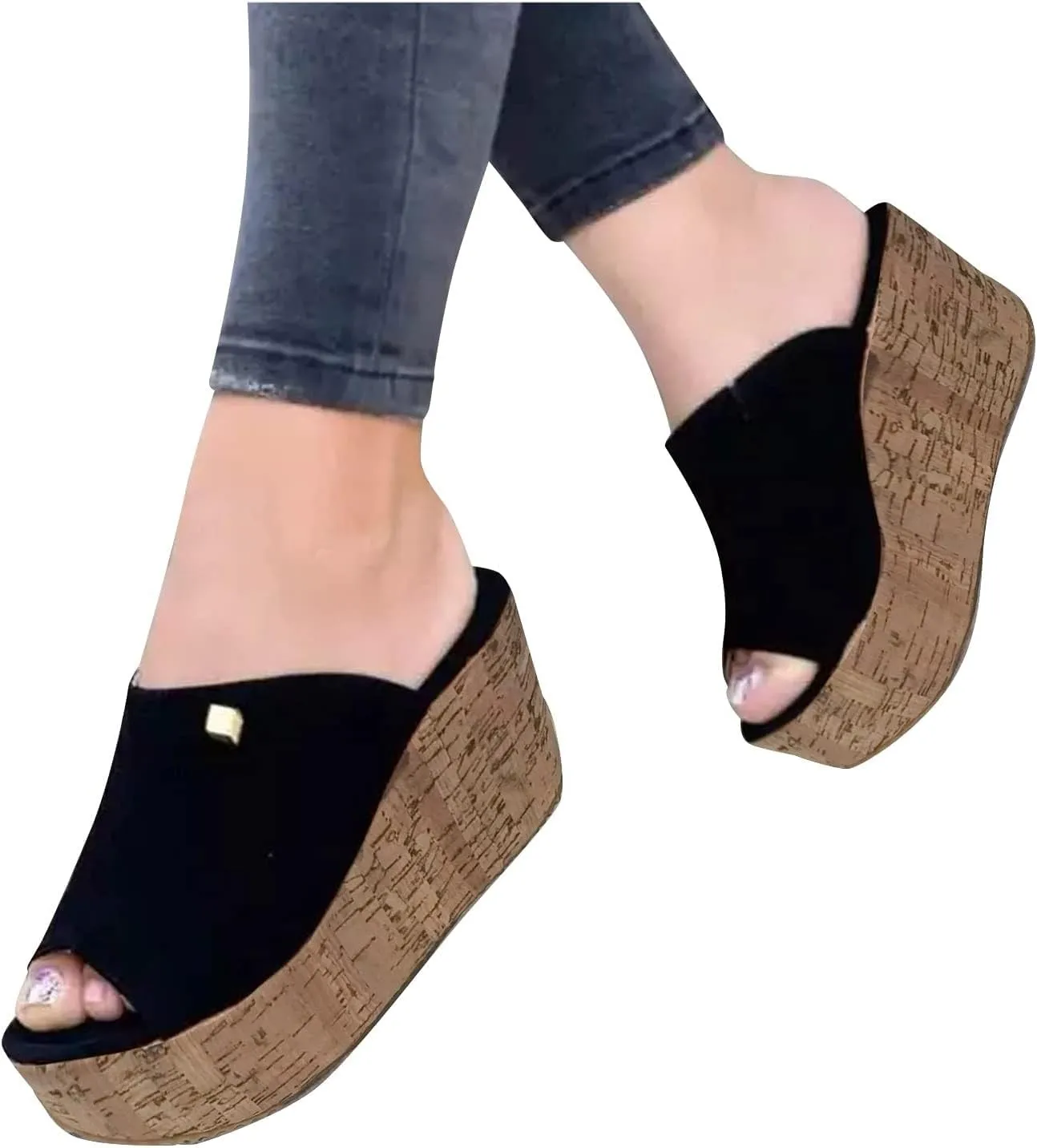 Women's Espadrilles Platform Sandals Wedges Slides Open Toe Fashion Summer Outdoor Beach Shoes Slip-On Straw Casual Flat Wedge 2025 Slip On Cork Heeled Cutout Comfortable Vacation
