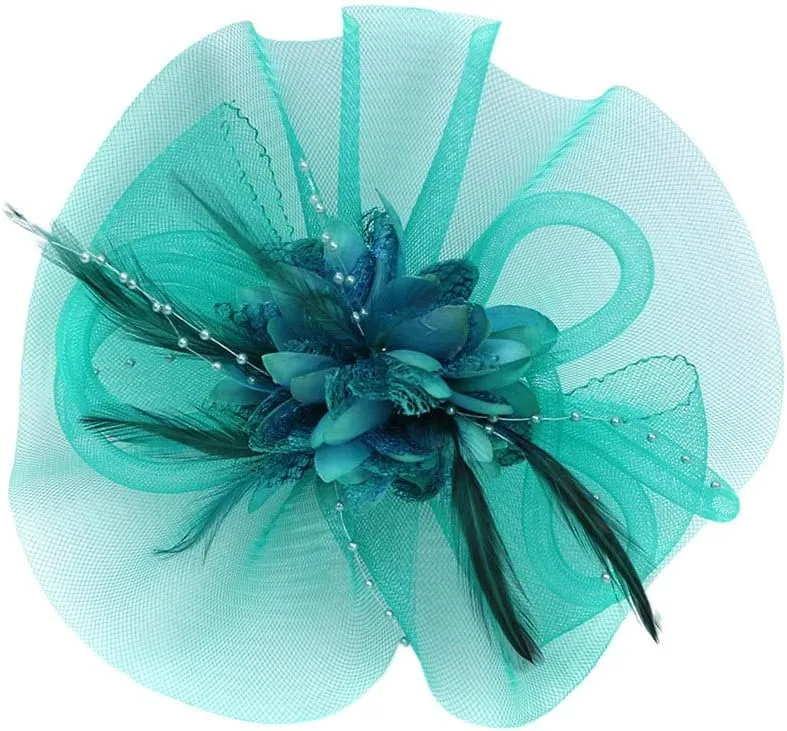 Women's Fascinators Hat Women Tea Part Headband Flower ocktail Mesh Feathers Hair Clip Derb Hat (Blue, One Size)