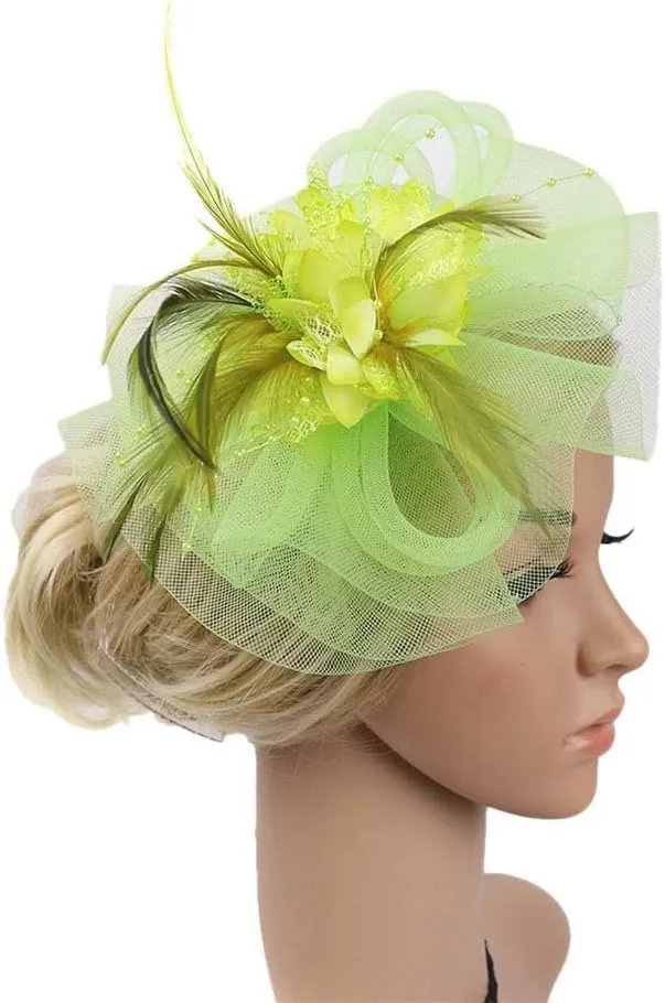 Women's Fascinators Hat Women Tea Part Headband Flower ocktail Mesh Feathers Hair Clip Derb Hat (Green, One Size)