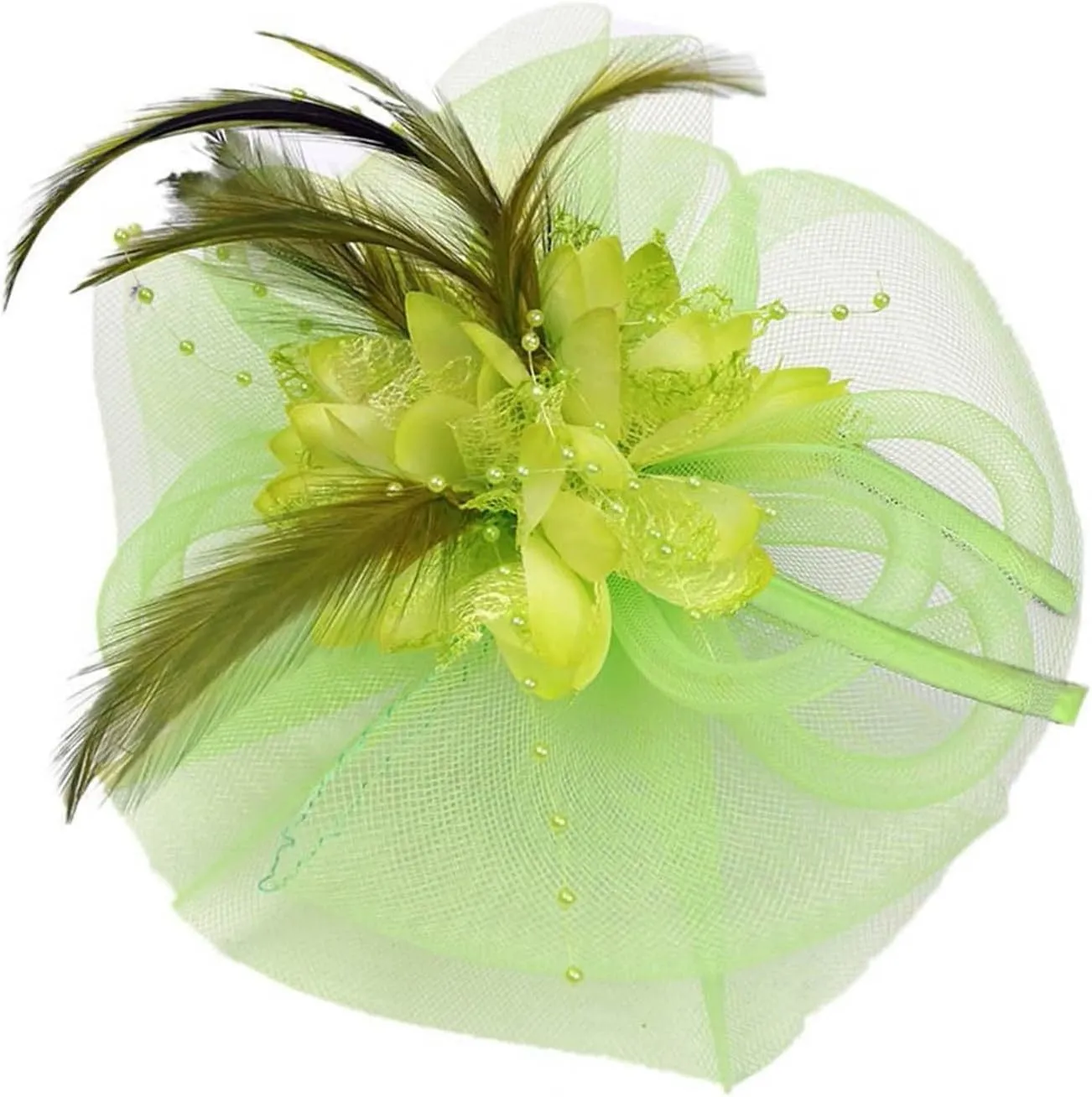 Women's Fascinators Hat Women Tea Part Headband Flower ocktail Mesh Feathers Hair Clip Derb Hat (Green, One Size)