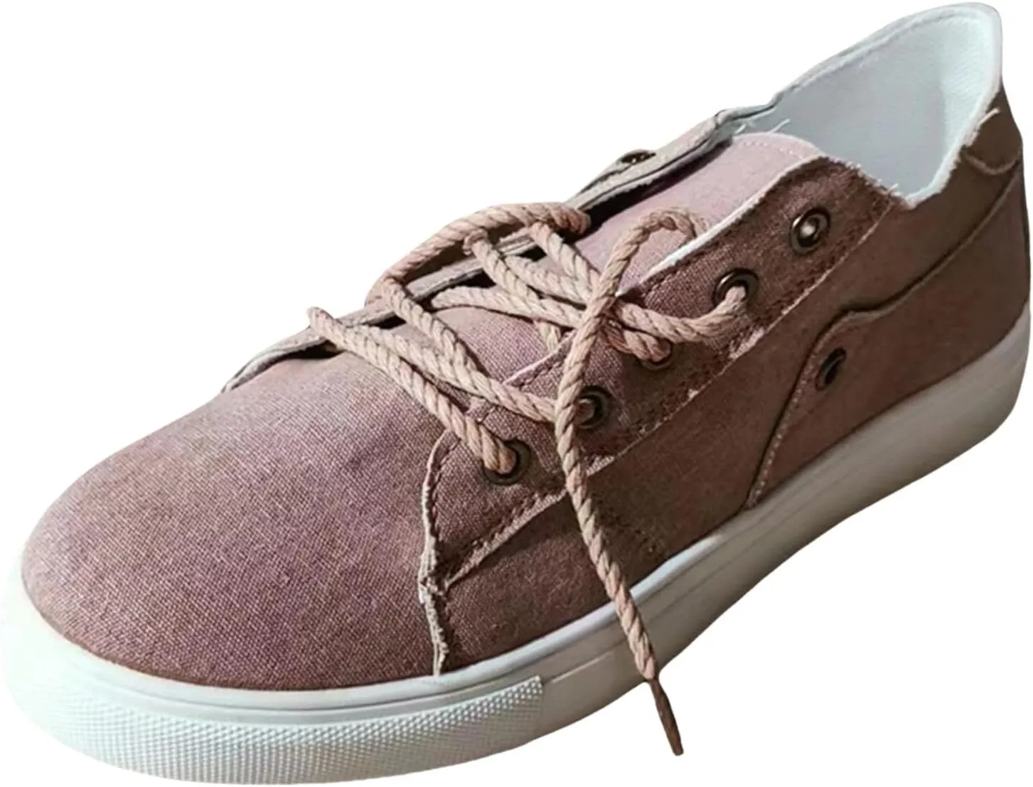 Women's Fashion Sneakers Slip On,Flat Bottom Canvas Shoes Round Toe Casual Walking Shoes Stylish Lace Up Single Shoes